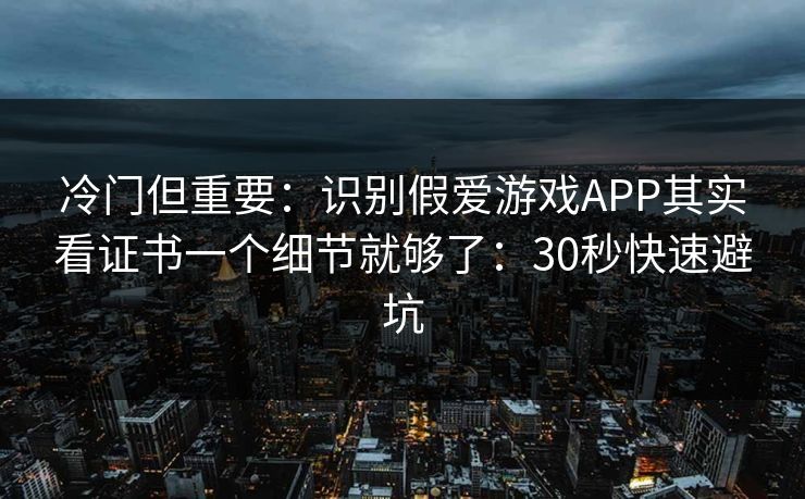 冷门但重要：识别假爱游戏APP其实看证书一个细节就够了：30秒快速避坑