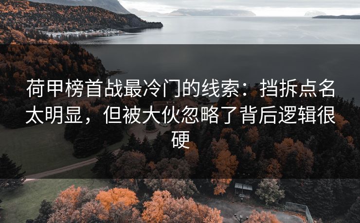 荷甲榜首战最冷门的线索：挡拆点名太明显，但被大伙忽略了背后逻辑很硬